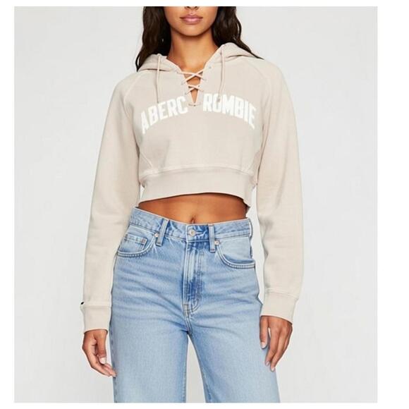 Abercrombie & Fitch Tops - VTG Y2K Abercrombie Fitch Hoodie Women Small Beige Cropped Hockey Terry Stitched